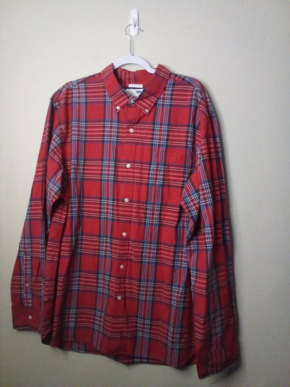 Old Navy Shirt Men XXL Button Down Long Sleeve Classic Plaid Pocket Red